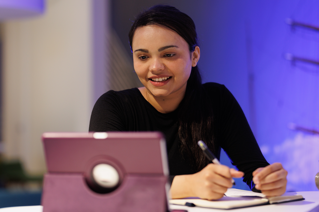 Photograph of a student learning online
