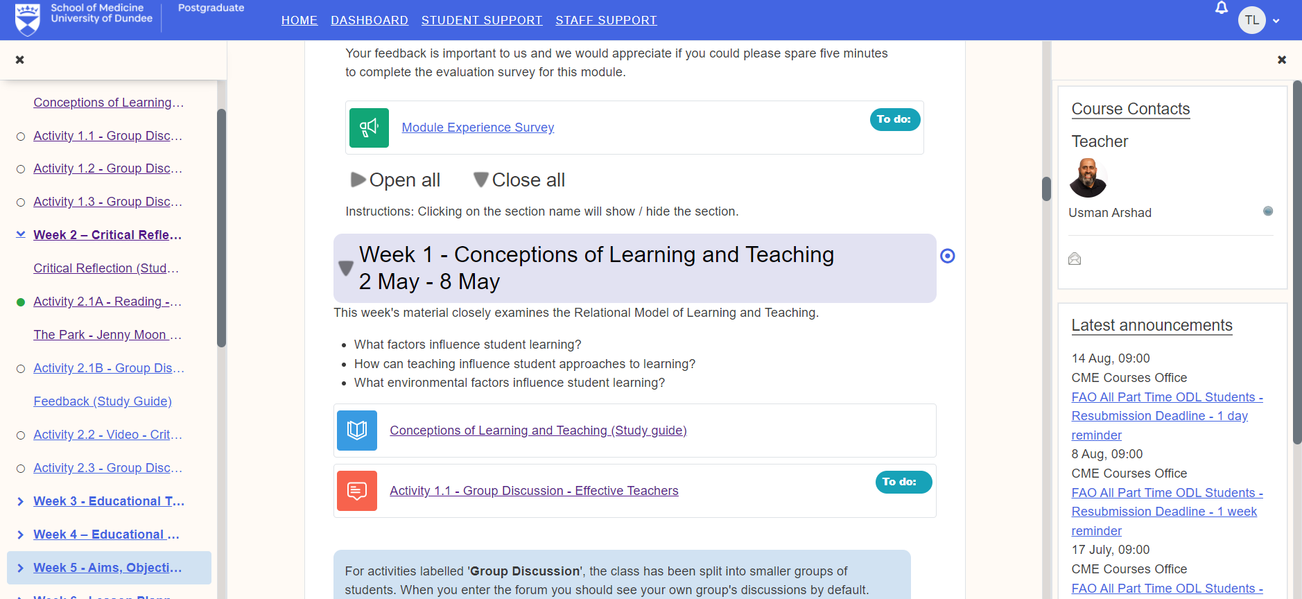 Screenshot of the module page in Moodle Version 4.1
