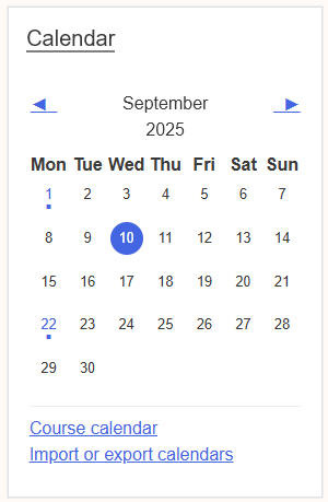 image of the calendar block showing the current month. 